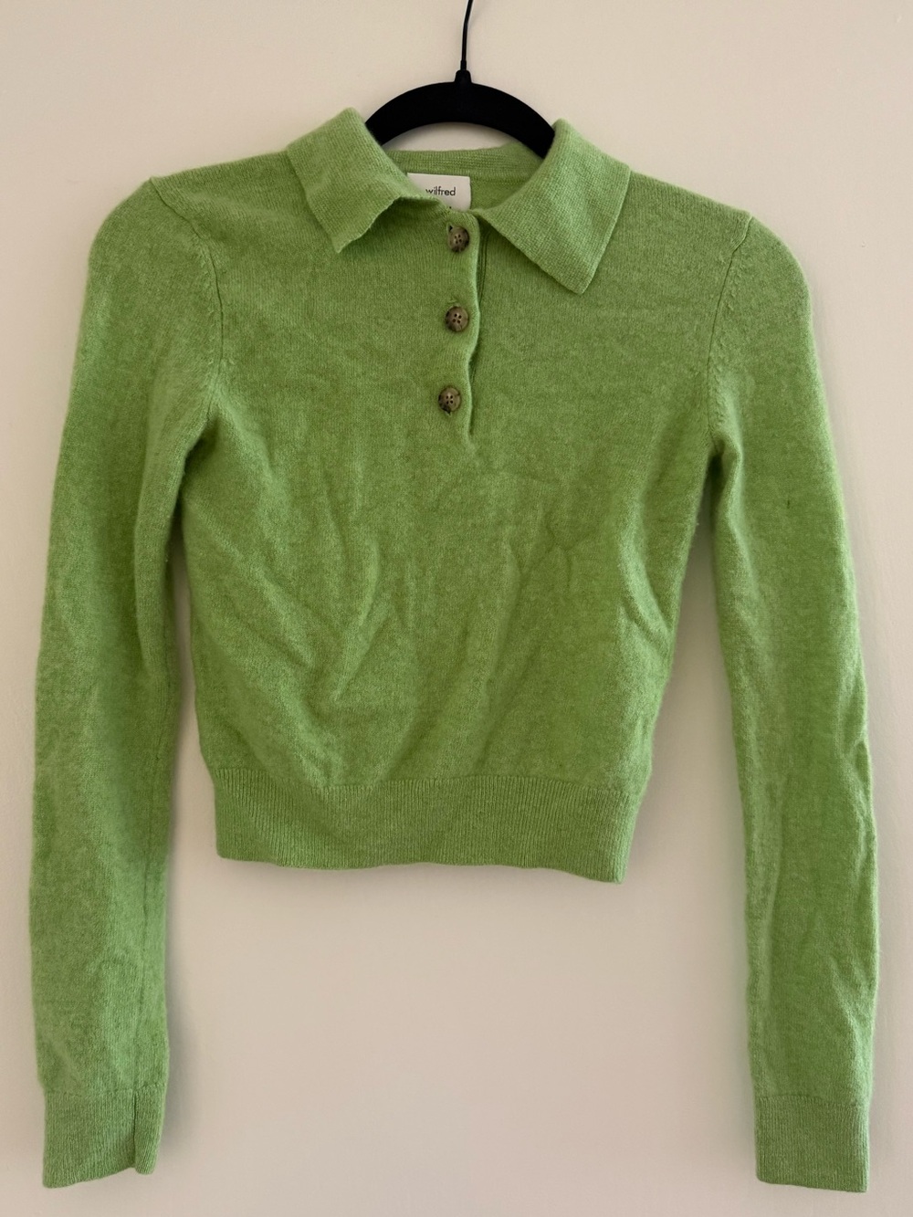 Aritzia Wilfred Green Polo-Style Long Sleeve Cashmere Sweater